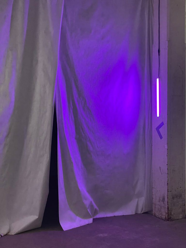 mysterious entrance to the next stage, neon light showing the way to go