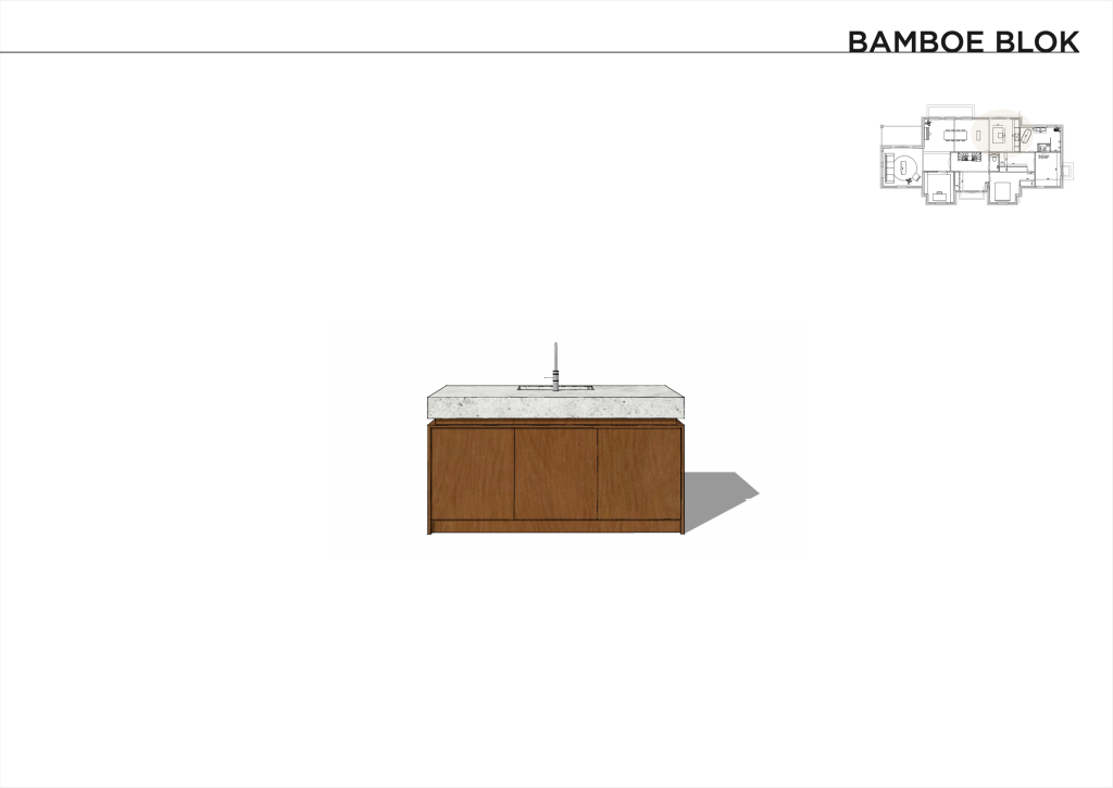 render, 3D impressie, kookeiland, bamboe