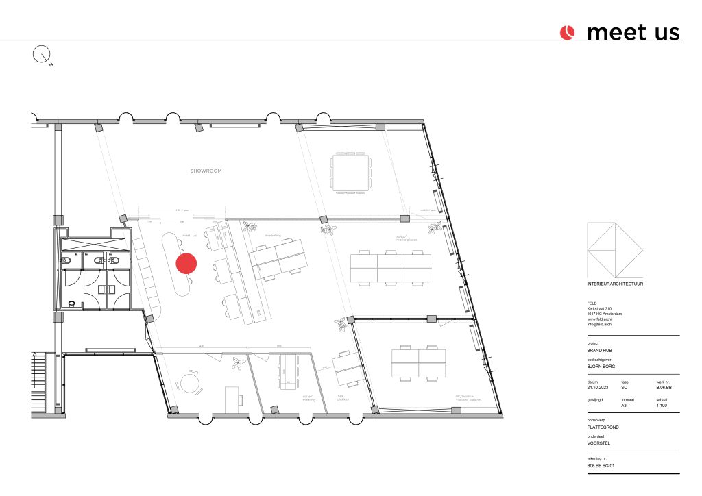 Plattegrond ontwerp nieuwe kantoor en brand hub Björn Borg