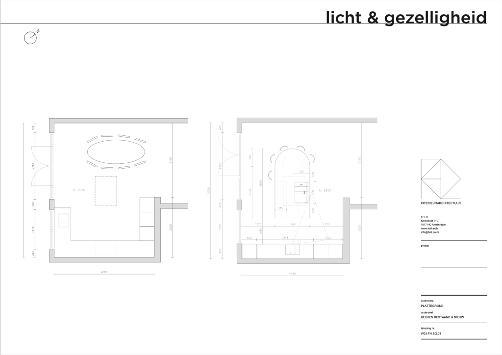 plattegrond met bestaande en nieuwe situatie, FELD interieurarchitecten Amsterdam